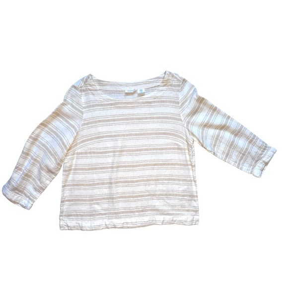 Sigrid Olson Linend Blend 3/4 Sleeve Striped Cream Blouse XS - Picture 1 of 5